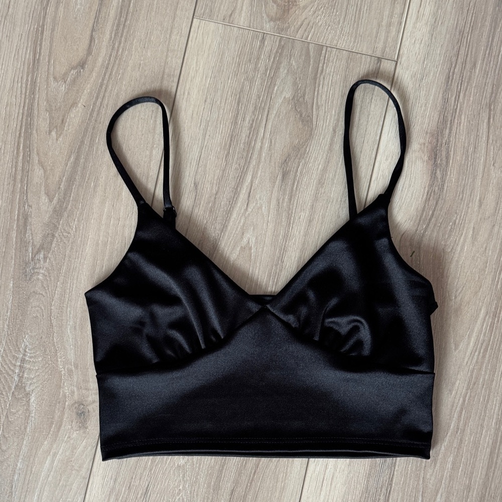 Sleek Black Satin Bralette